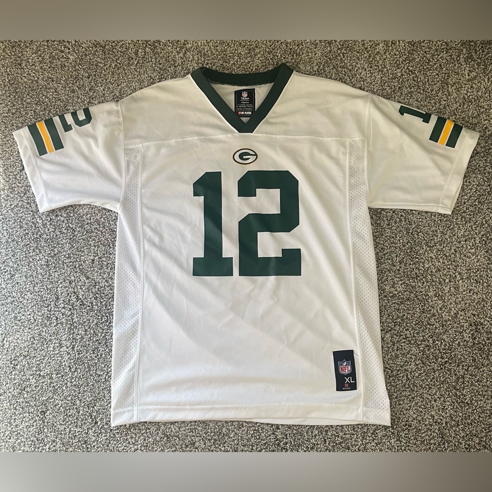 NFL White Green Bay Packers Aaron Rodgers 12 Football Youth Jersey Size XL
